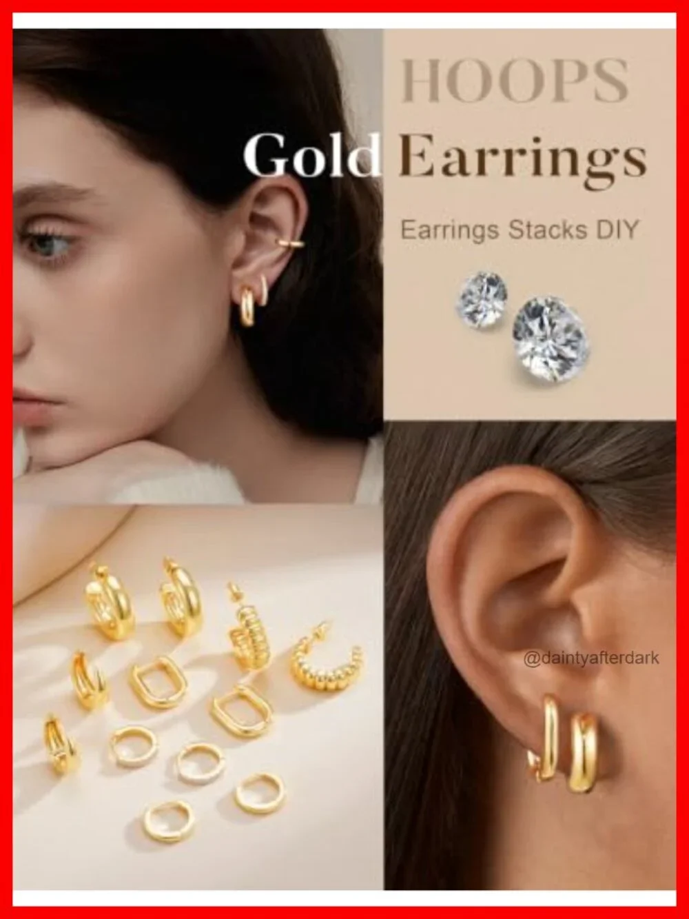 14K Gold Plated Hypoallergenic Chunky Hoop Earrings Set 6 Pairs Women